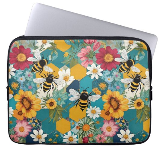 Bienen und Blumen Biene Blumenmuster Laptopschutzhülle (Vorderseite)