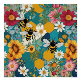 Bienen und Blumen Biene Blumenmuster Poster