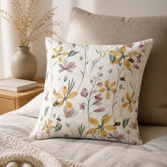 Bienen und Botanicals Square Throw Kissen (Von Creator hochgeladen)