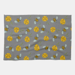 Bienen und Buttercups auf Grau Geschirrtuch