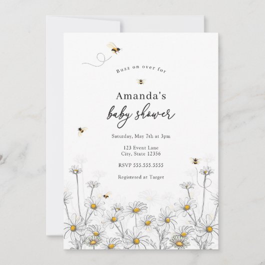 Bienen- und Daisies-Babydusche Einladung (Vorderseite)