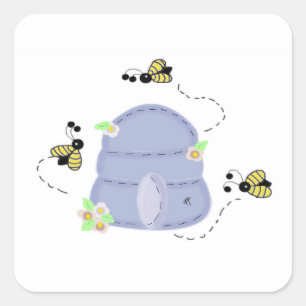Bienen und ein blauer Bienenstock Quadratischer Aufkleber