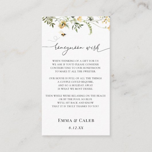 Bienen und Gelbe Wildblume Flitterwochen Begleitkarte (Vorderseite)