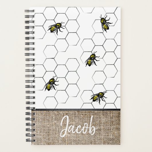 Bienen- und Honeycomb-Imitate Burlap | Monogramm Planer (Vorderseite)