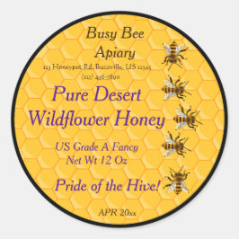 Bienen und Honigwaben mit schwarzem Hintergrund Runder Aufkleber