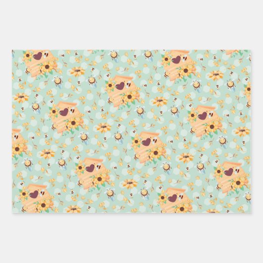 Bienen- und Honigwaschpapier Set mit 3 Niedlichen Geschenkpapier Set (Vorderseite 3)