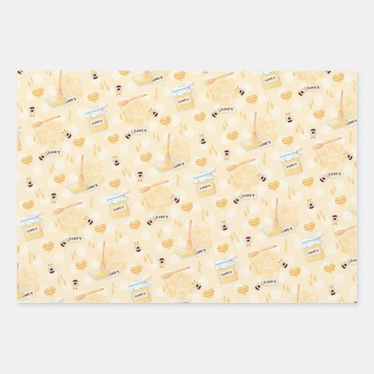 Bienen- und Honigwaschpapier Set mit 3 Niedlichen Geschenkpapier Set (Vorderseite)