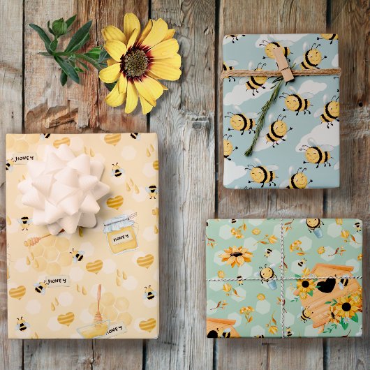 Bienen- und Honigwaschpapier Set mit 3 Niedlichen Geschenkpapier Set