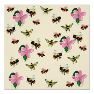 Bienen und Hummeln und Obstblüten Poster