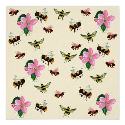 Bienen und Hummeln und Obstblüten Poster (Vorderseite)