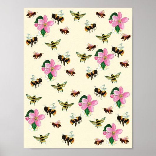 Bienen und Hummeln und Obstblüten Poster (Vorne)