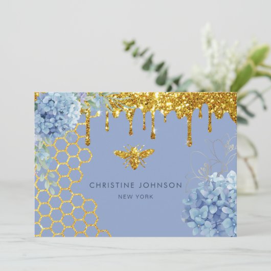 Bienen und Hydrangea-Blume Einladung (Stehend Vorderseite)