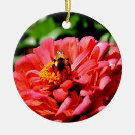 Bienen- und Korallenzinnie Keramik Ornament