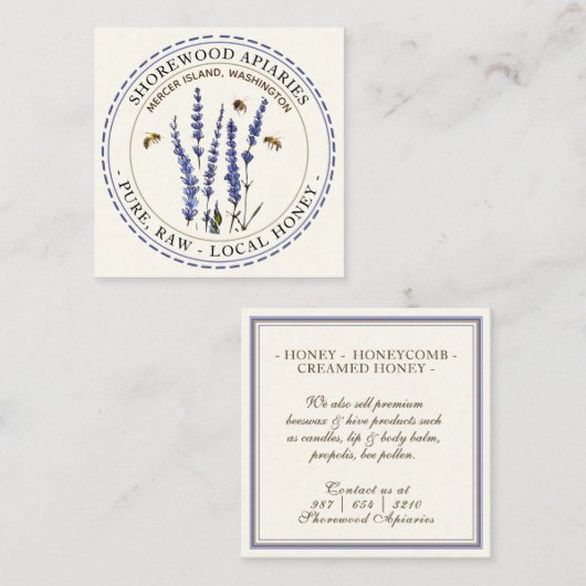 Bienen und Lavendel Honey Ivory Business Card Quadratische Visitenkarte (Vorne/Hinten)