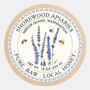 Bienen- und Lavendelhonigetikett mit Kraft-Grenze Runder Aufkleber