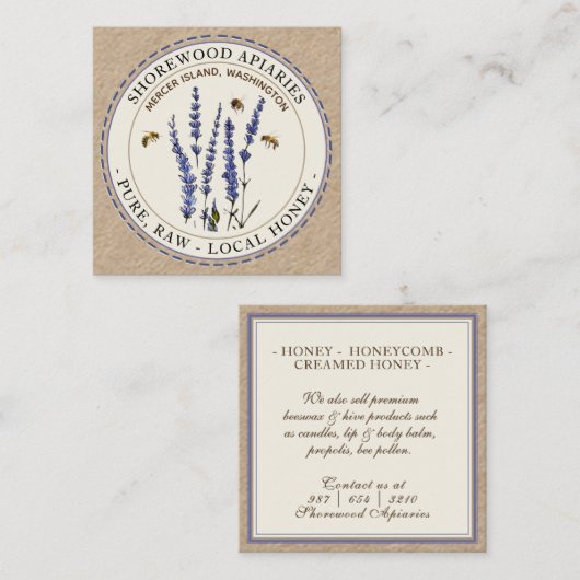 Bienen und Lavender Honey Kraft Business Card Quadratische Visitenkarte (Vorne/Hinten)