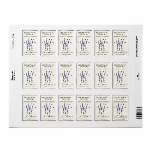 Bienen und Lavender Mini Honey Label Adressaufkleber (Vorne)