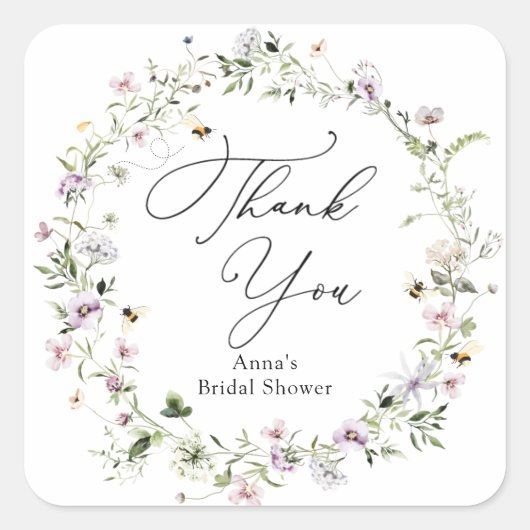 Bienen und Lavender Wildblume Brautparty Quadratischer Aufkleber (Vorderseite)