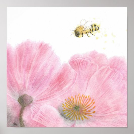 Bienen und Rosa Blume Farbige Bleistift Kinderzimm Poster (Vorne)