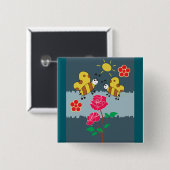 Bienen und Rose Blumengarten Button (Vorne & Hinten)