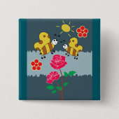 Bienen und Rose Blumengarten Button (Vorderseite)