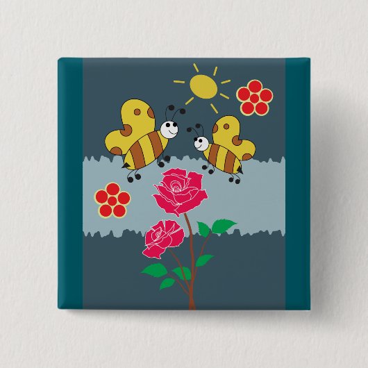 Bienen und Rose Blumengarten Button (Vorderseite)