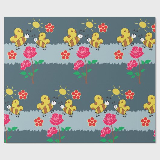 Bienen und Rose Blumengarten Geschenkpapier (Flach)