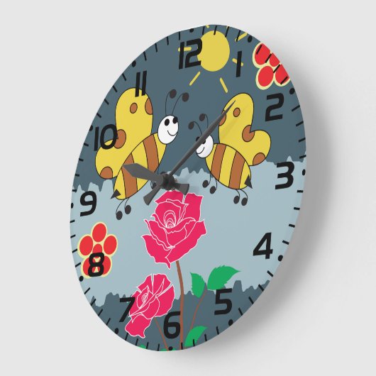 Bienen und Rose Blumengarten Große Wanduhr (Winkel)