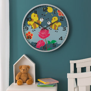Bienen und Rose Blumengarten Große Wanduhr