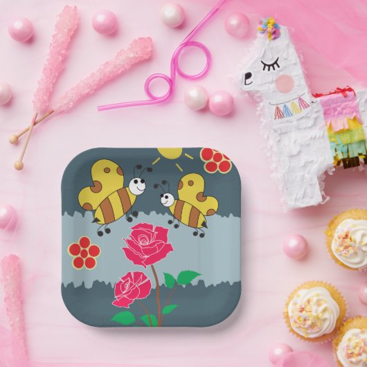 Bienen und Rose Blumengarten Pappteller (Party)