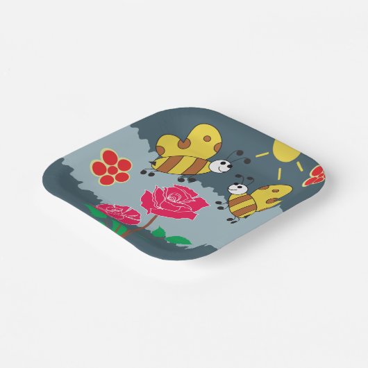 Bienen und Rose Blumengarten Pappteller (Gewinkelt)