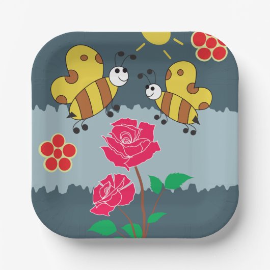 Bienen und Rose Blumengarten Pappteller (Vorderseite)