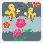 Bienen und Rose Blumengarten Quadratischer Aufkleber (Vorderseite)