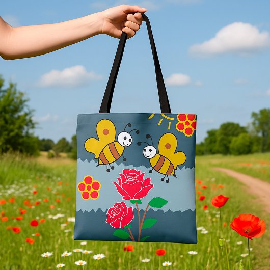 Bienen und Rose Blumengarten Tasche