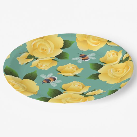 Bienen und Rose Pappteller (Schrägansicht)