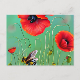 Bienen und Rote Poppies Postkarte