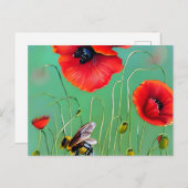 Bienen und Rote Poppies Postkarte (Vorne/Hinten)