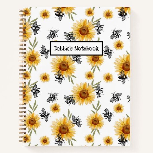 Bienen- und Sonnenblumen-Notebook Notizblock (Vorderseite)