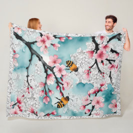Bienen und Vintage Rosa Kirschblüten Fleecedecke