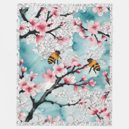 Bienen und Vintage Rosa Kirschblüten Fleecedecke