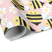 Bienen und weiße Blume Geschenkpapier (Rolleneckpunkt)