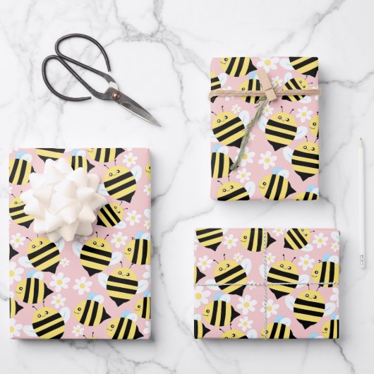 Bienen und weiße Blume Geschenkpapier Set (Vorderseite)