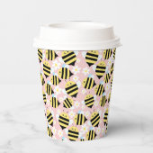 Bienen und weiße Blume Pappbecher (Rückseite)