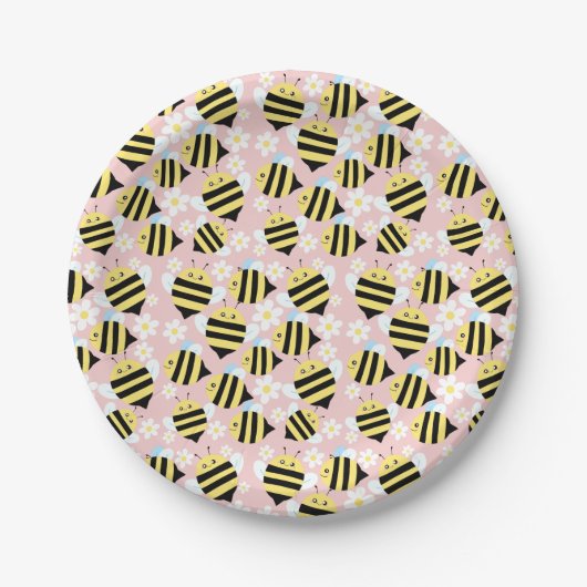 Bienen und weiße Blume Pappteller (Vorderseite)