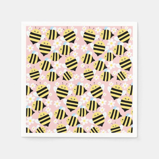 Bienen und weiße Blume Serviette (Vorderseite)