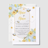 Bienen und weiße Blume Spanische Geschlechterdarst Pergament Einladungen (Versetzt)
