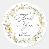 Bienen und Wildblume Babydusche Geschenketiketten Runder Aufkleber (Vorderseite)