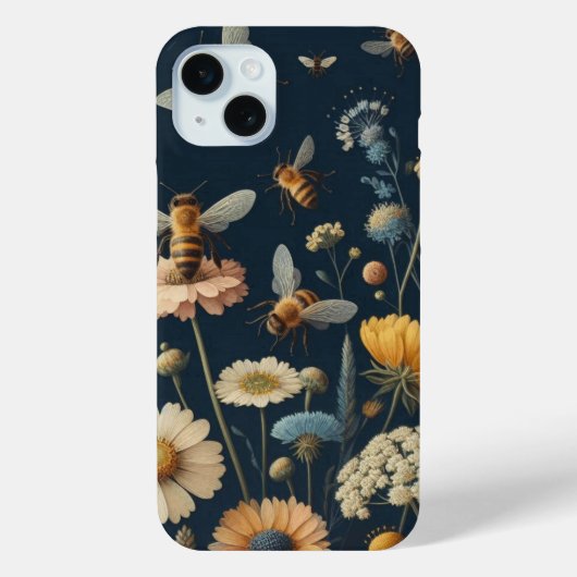 Bienen und Wildblumen auf Dunkelblau Case-Mate iPhone Hülle (Rückseite)