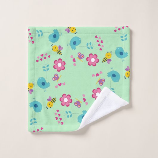Bienen, Vögel und Blume Badhandtuch Set (Waschlappen)