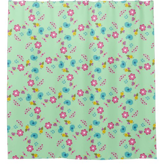 Bienen, Vögel und Blume Duschvorhang (Vorderseite)